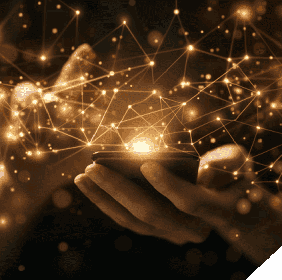 Person scrolling through inter-connected network